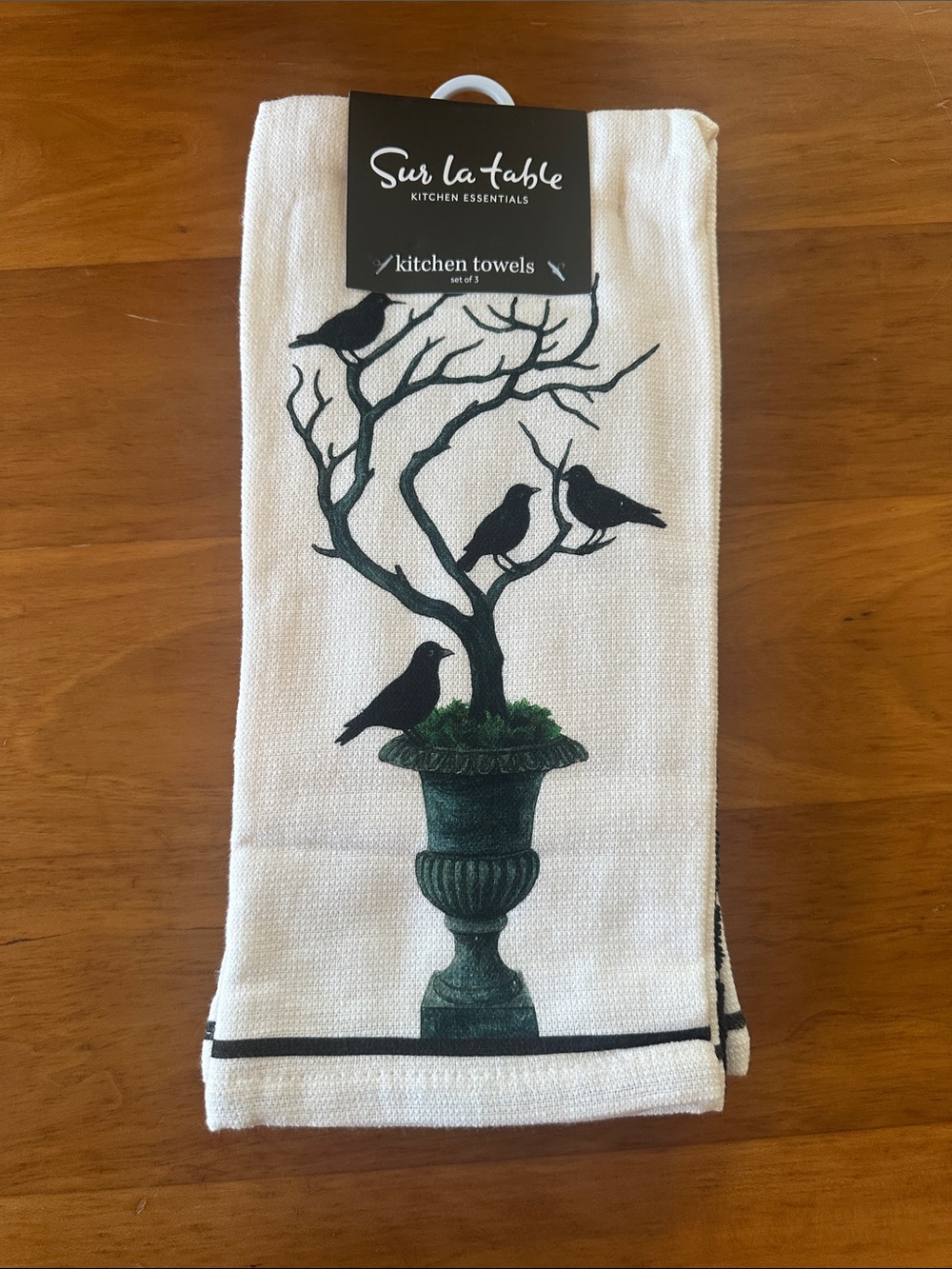 Sur La Table Halloween Cotton Kitchen Towel with Black Bird & Tree Print